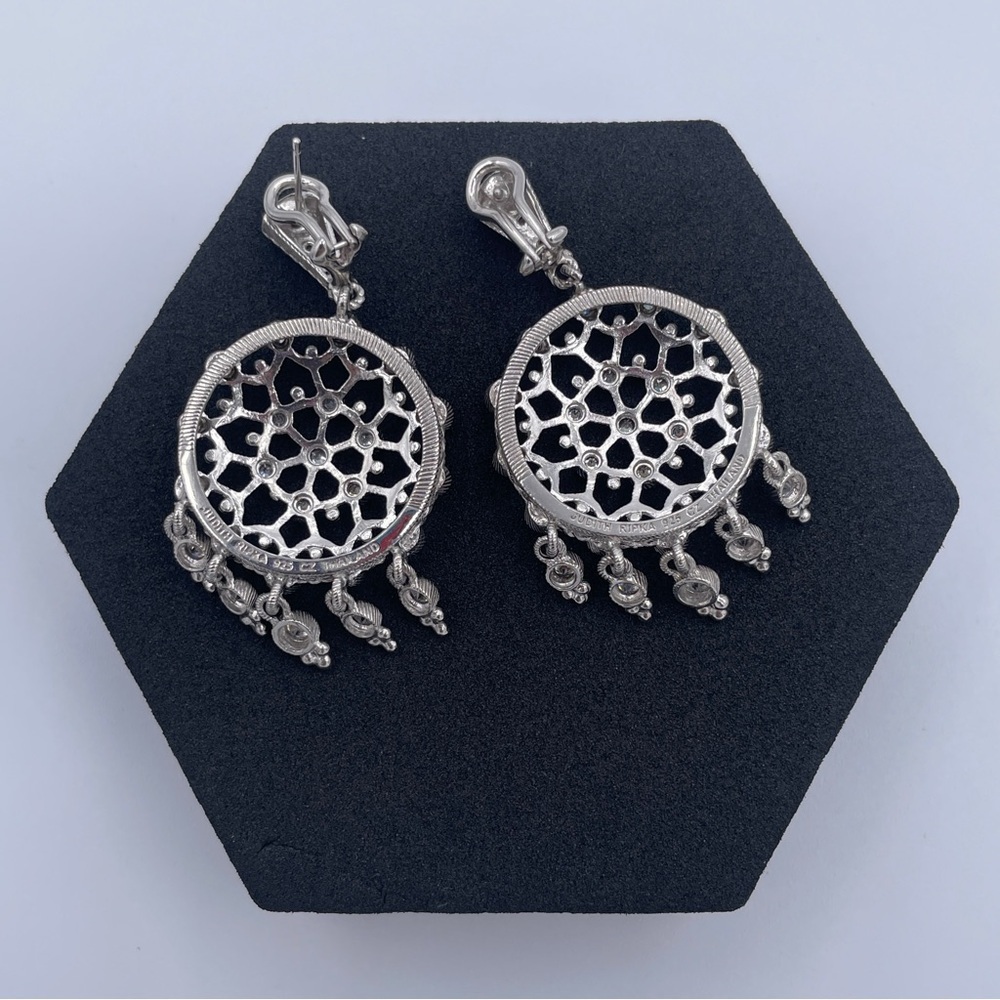 Judith Ripka 925 Sterling Silver Chandelier CZ Dangling Earrings Thailand Estate - Picture 4 of 8